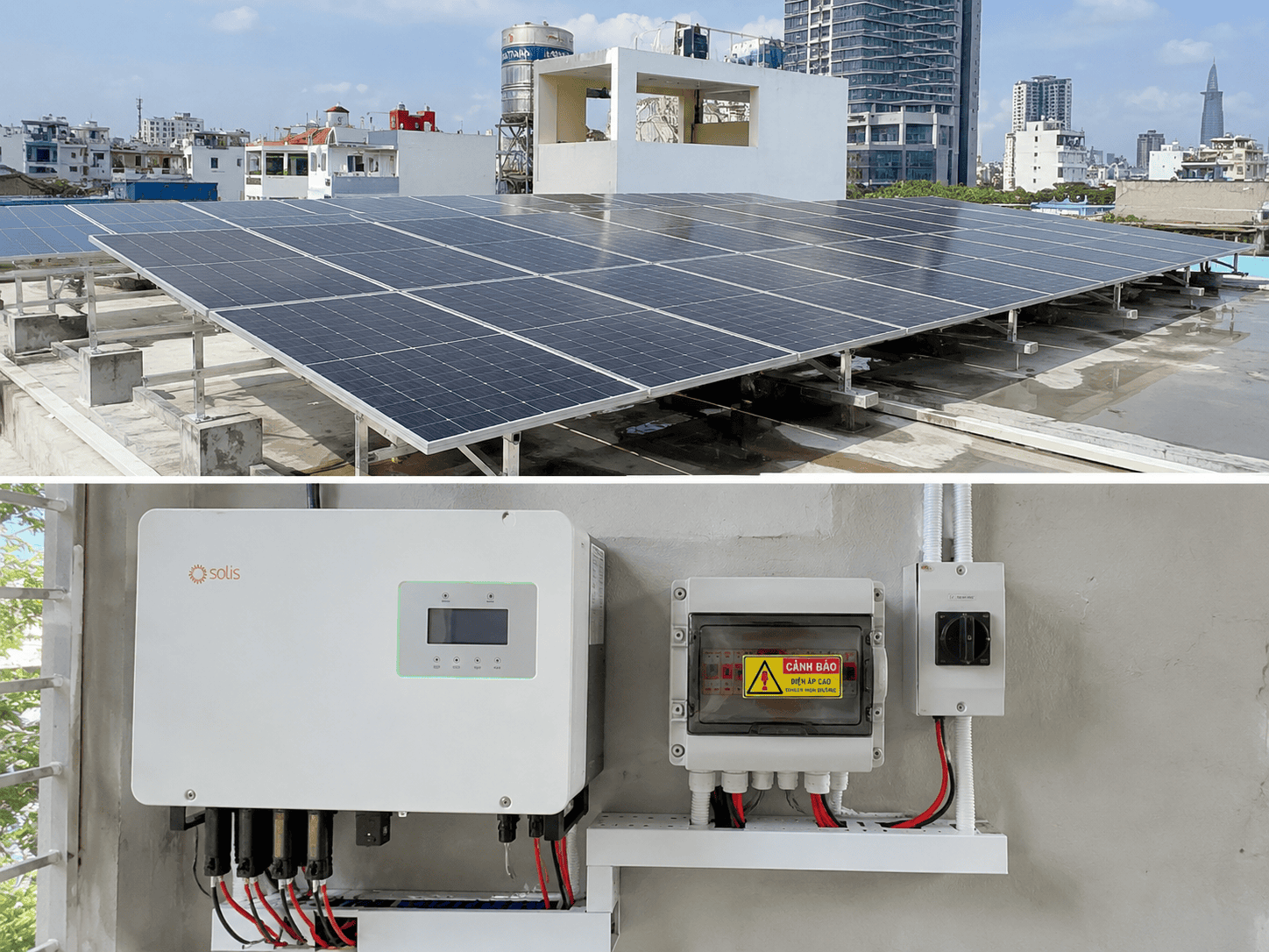 Tấm pin và inverter trong hệ thống điện mặt trời nhà phố