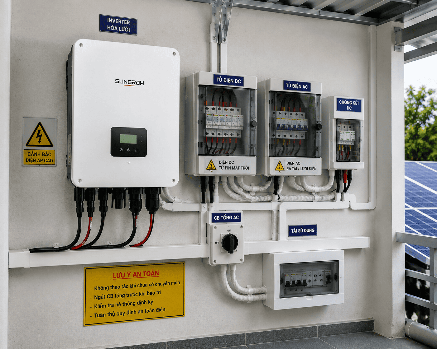 Khu vực lắp inverter và thiết bị bảo vệ hệ thống điện mặt trời