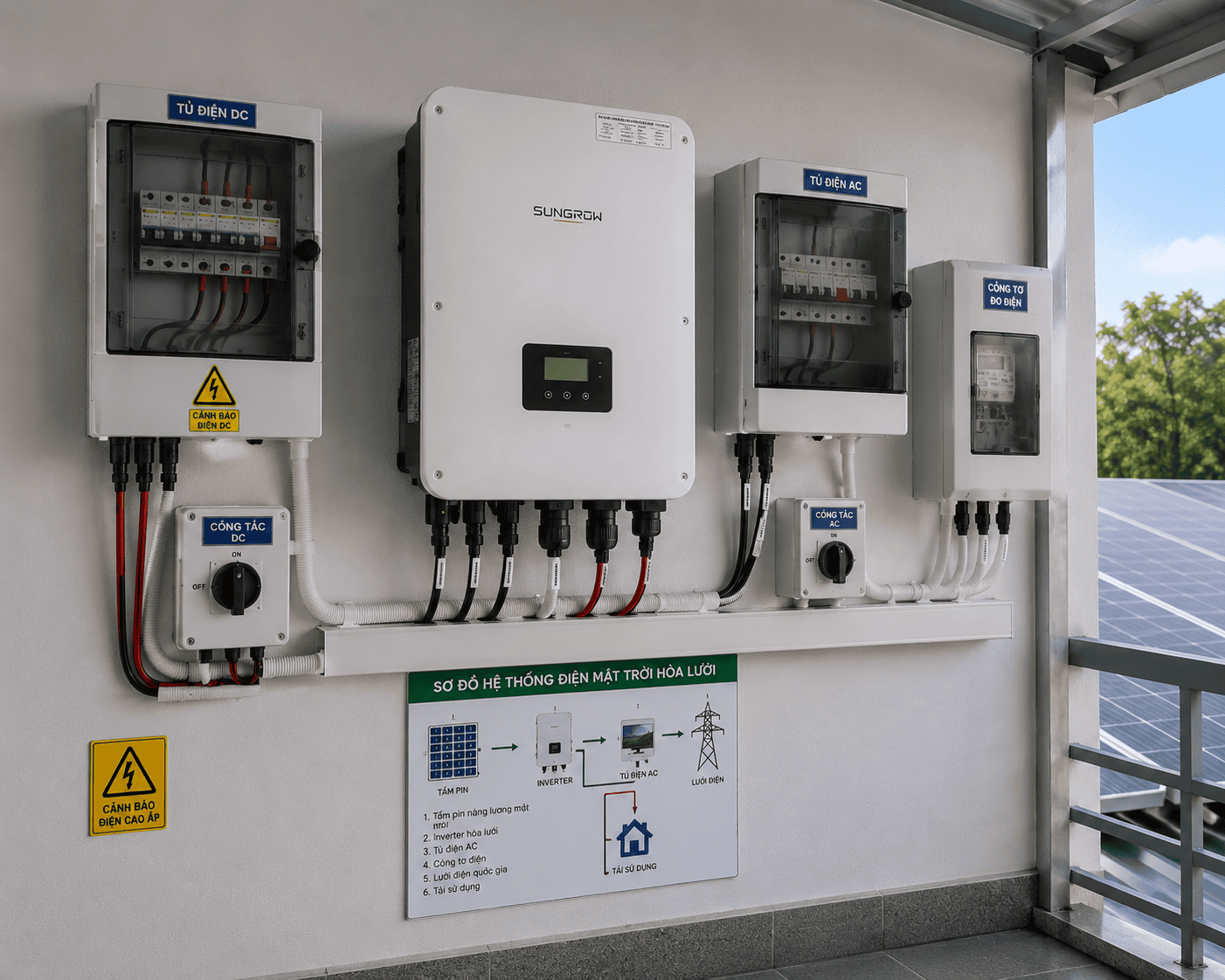 Khu vực lắp inverter và thiết bị bảo vệ hệ thống điện mặt trời