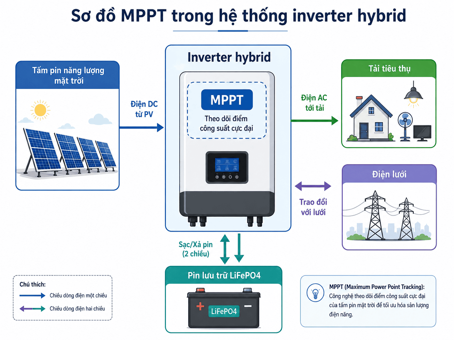 Sơ đồ MPPT trong hệ thống inverter hybrid